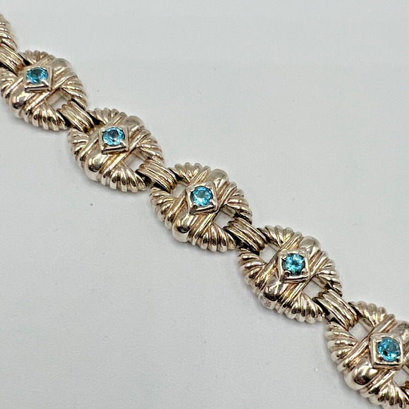 Vintage JUDITH RIPKA Blue Topaz Sterling Silver Chain Bracelet